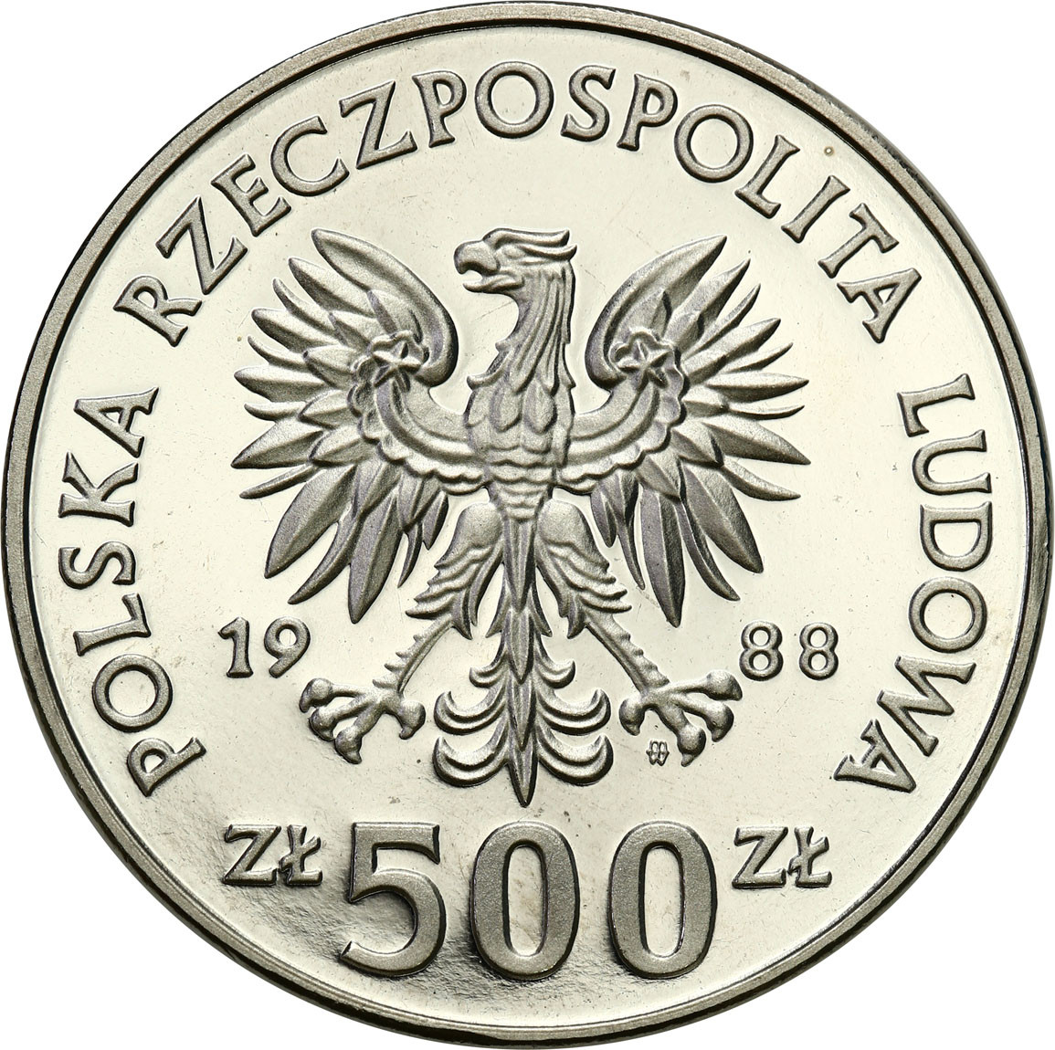PRL. PRÓBA Nikiel 500 złotych 1988 -  MŚ XIV w piłce nożnej - Włochy `90